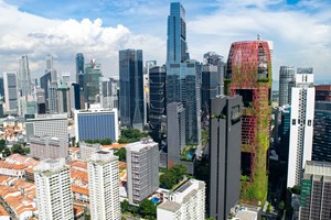 Aerial Shot of Modern Skyscrapers in Downtown Singapore