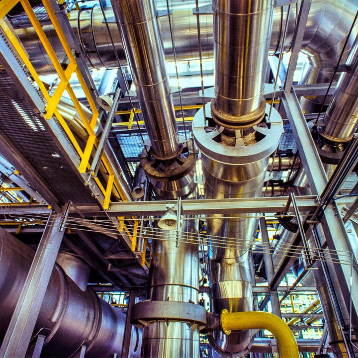 Metal pipes in an oil, gas and fuel refinery