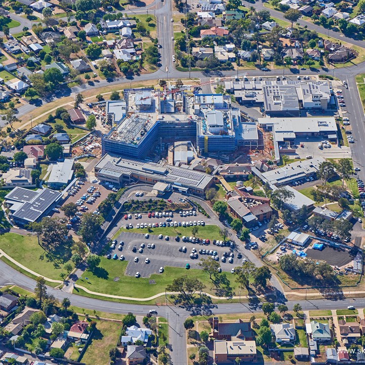 Aerial view of hospital construction redevelopment