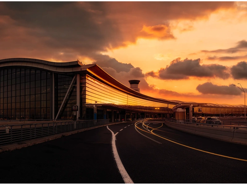 Toronto Pearson airport at sunset.
