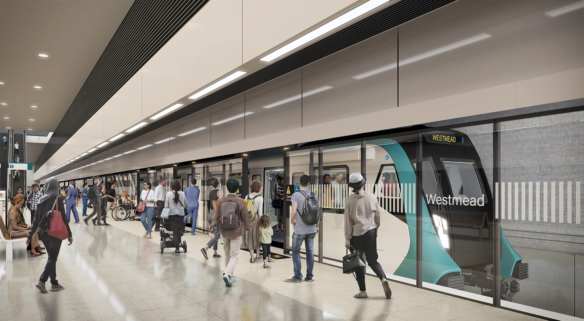 Metro with pedestrians about to go in