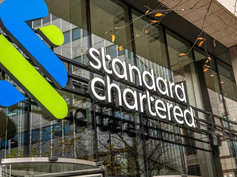 Standard Chartered office front with logo.