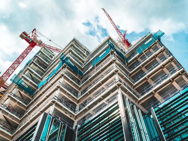 Construction with cranes in central London