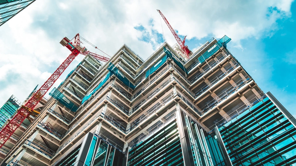 Construction with cranes in central London