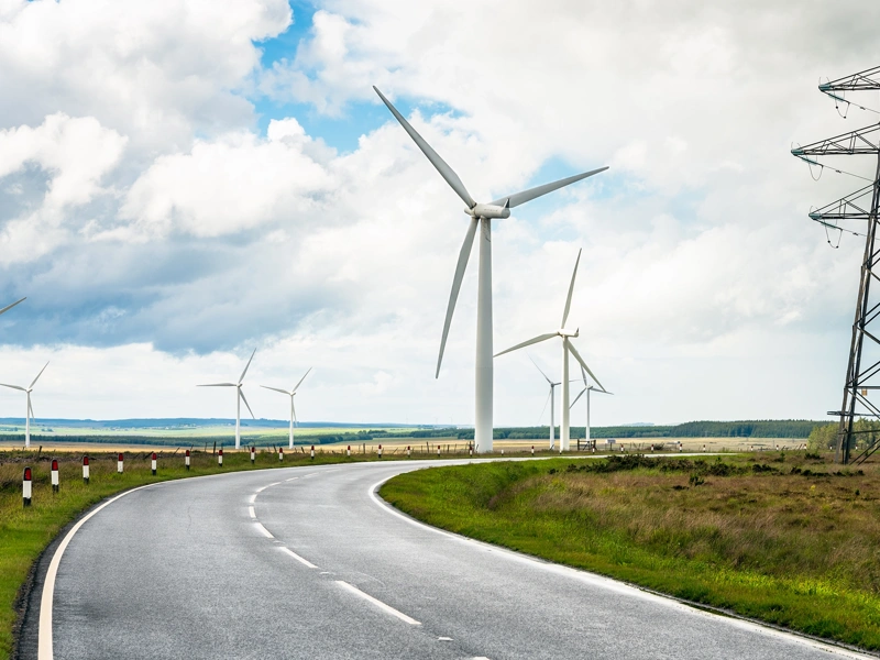 Pylons alongside a road in the UK