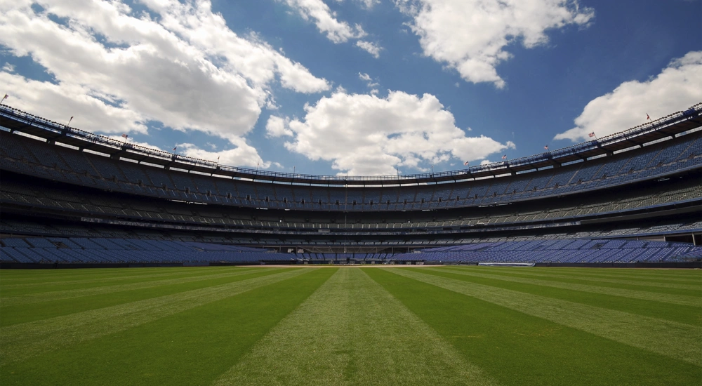 interior of sports stadium taken from pitch level