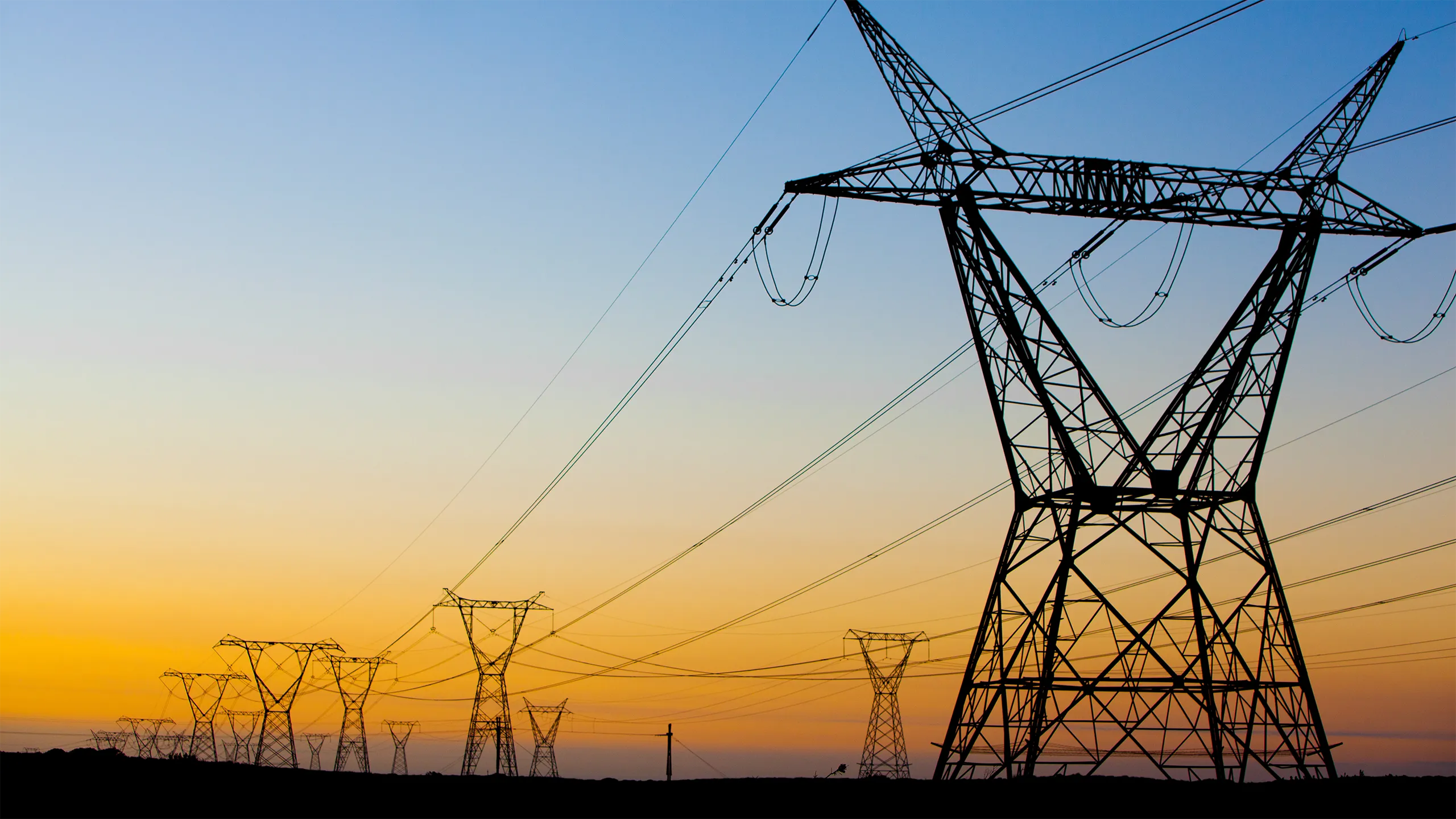 Stand under power lines in South Africa at sunset.
