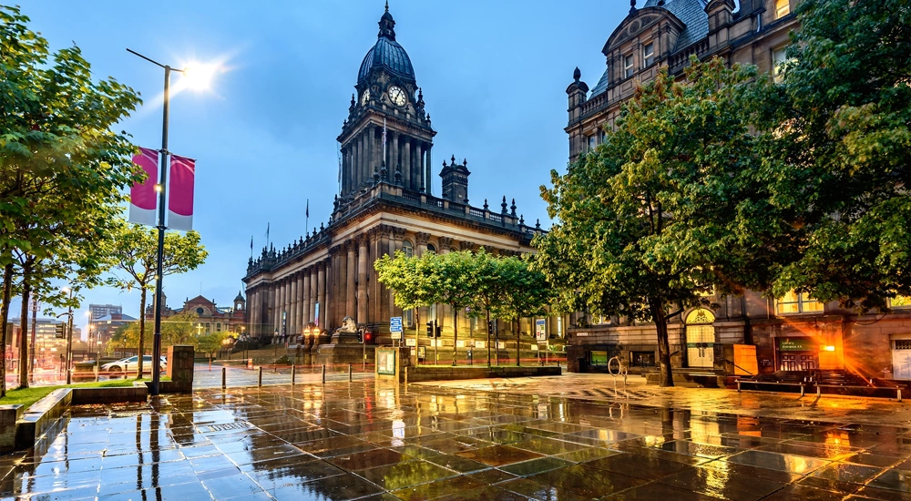 Exterior of Leeds Town Hall in the city centre, Leeds, West Yorkshire, UK