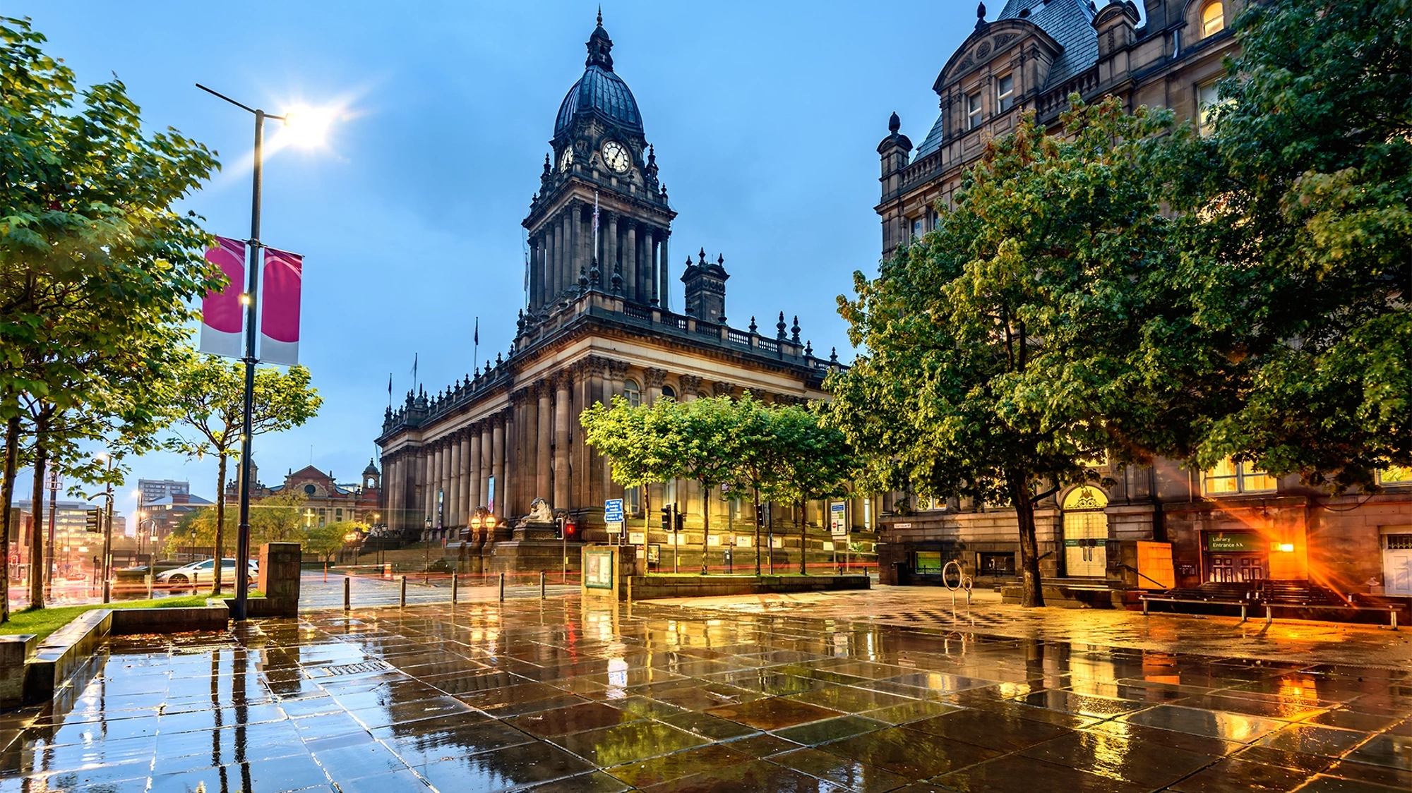 Exterior shot of West Yorkshire square in the UK.
