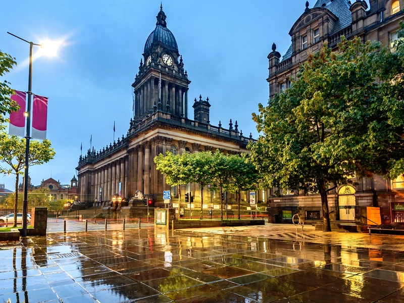Exterior shot of West Yorkshire square in the UK.