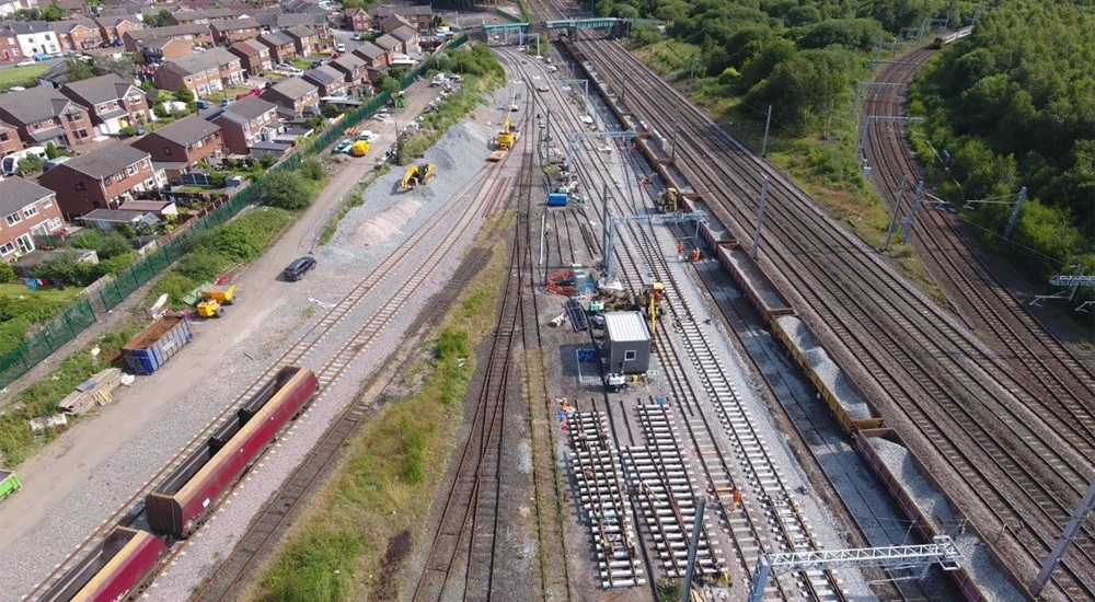 Aerial of Wigan Springs Depot Branch under renovation, Wigan, UK