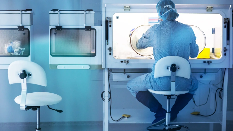 Pharmaceutical industry factory and production laboratory (color toned image; shallow DOF), COVID vaccine production concept