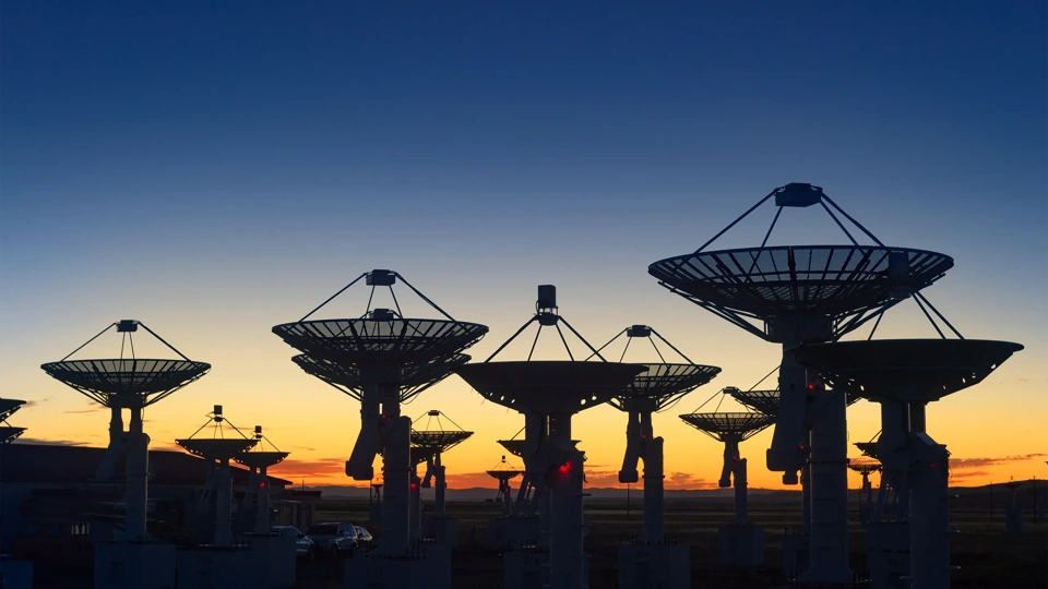 Observatory antenna in the sunset
