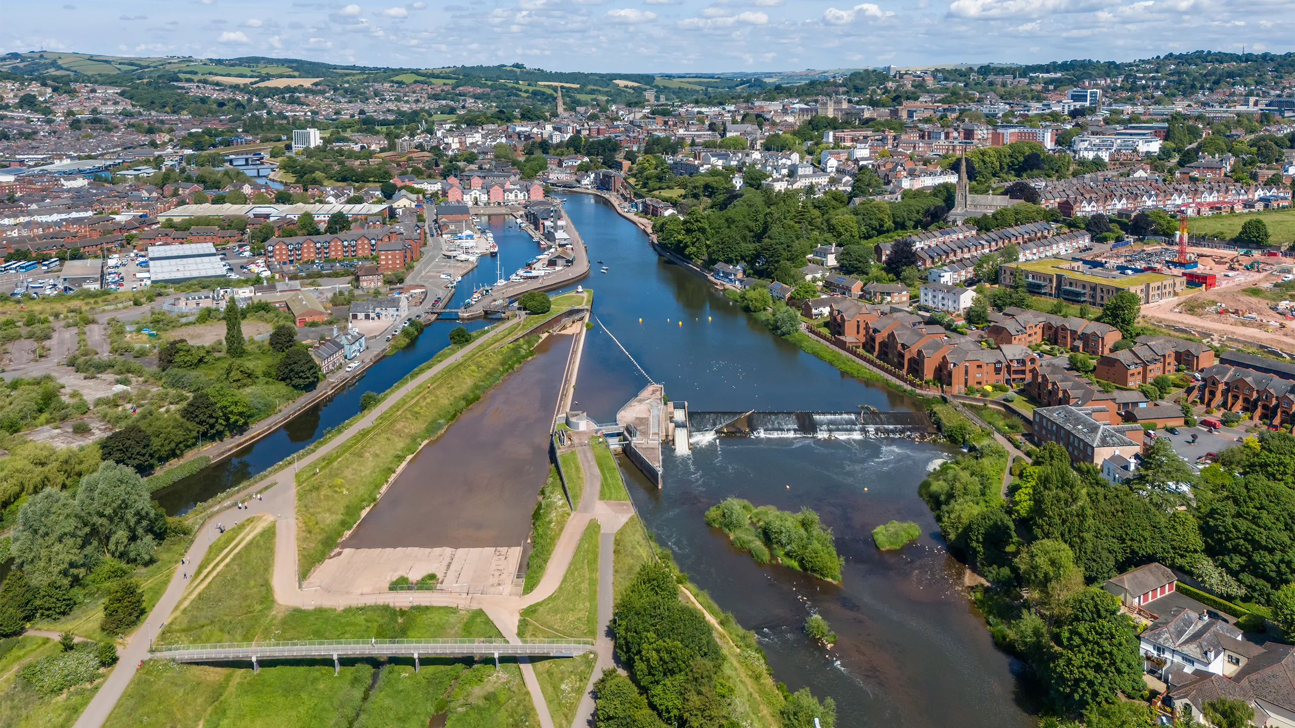 Trews Weir Suspension Bridge over River Exe in Exeter