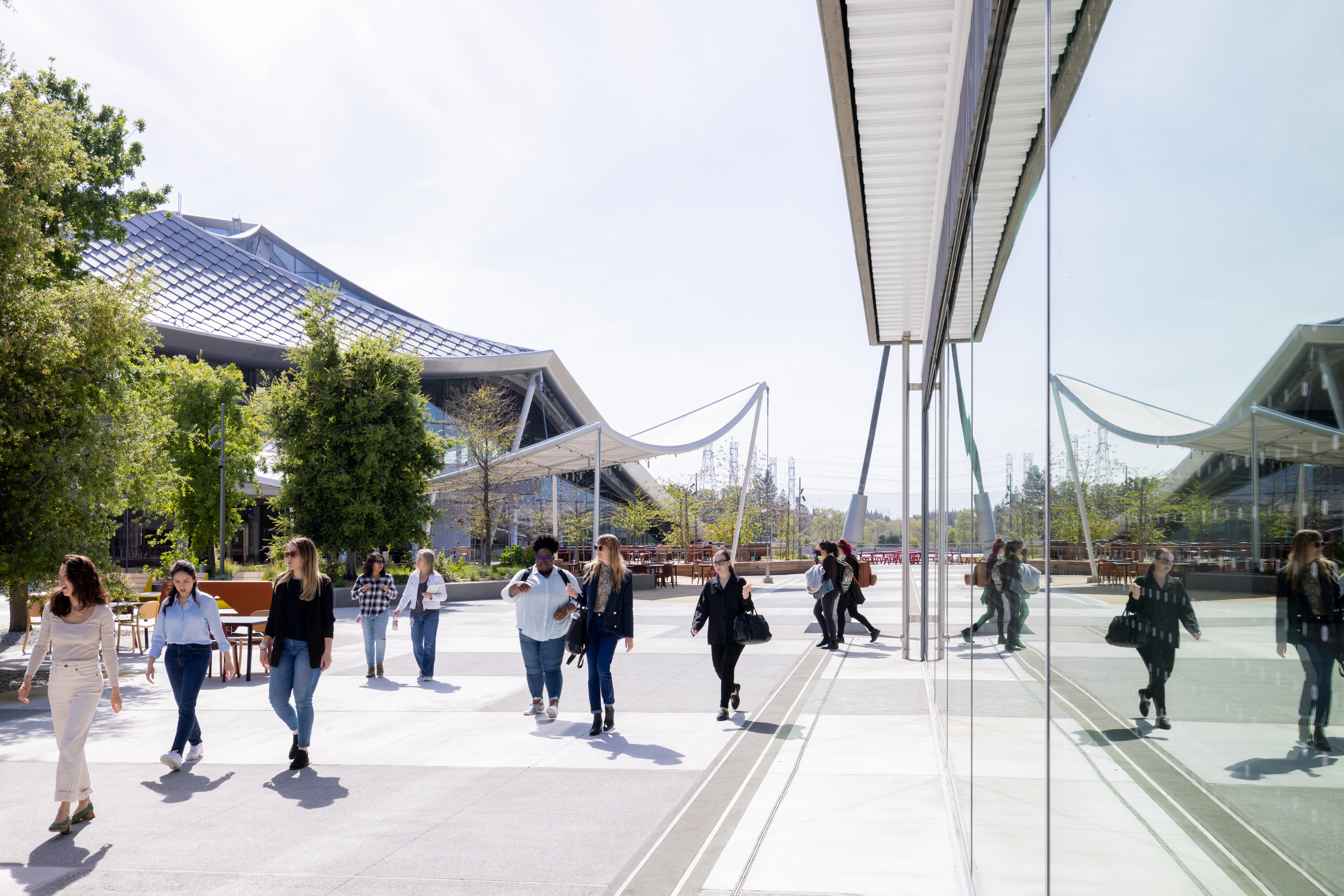 A sunny campus with people in the daytime 