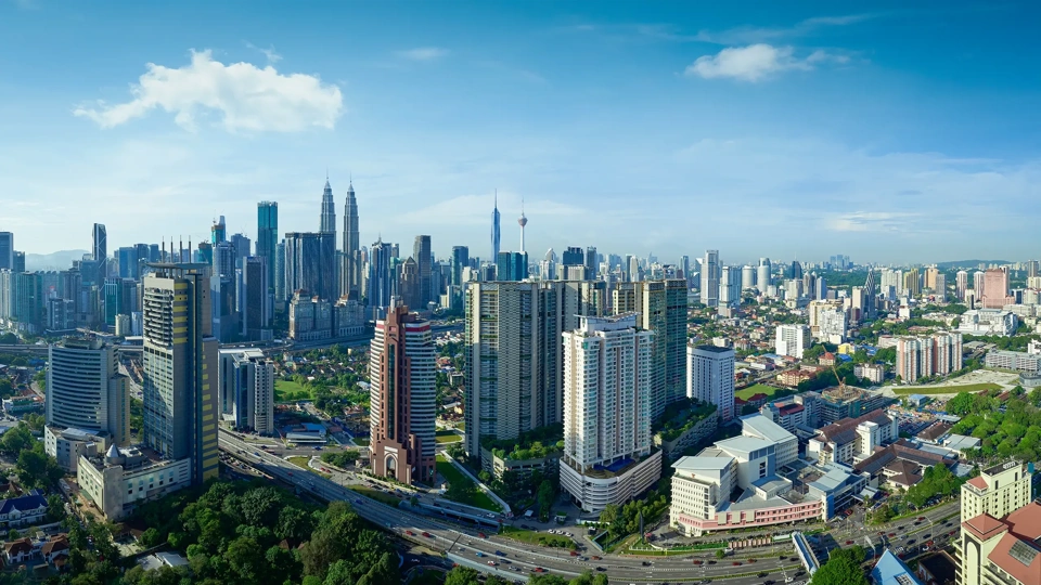 Panoramic aerial morning view of the beautiful Kuala Lumpur city skyline