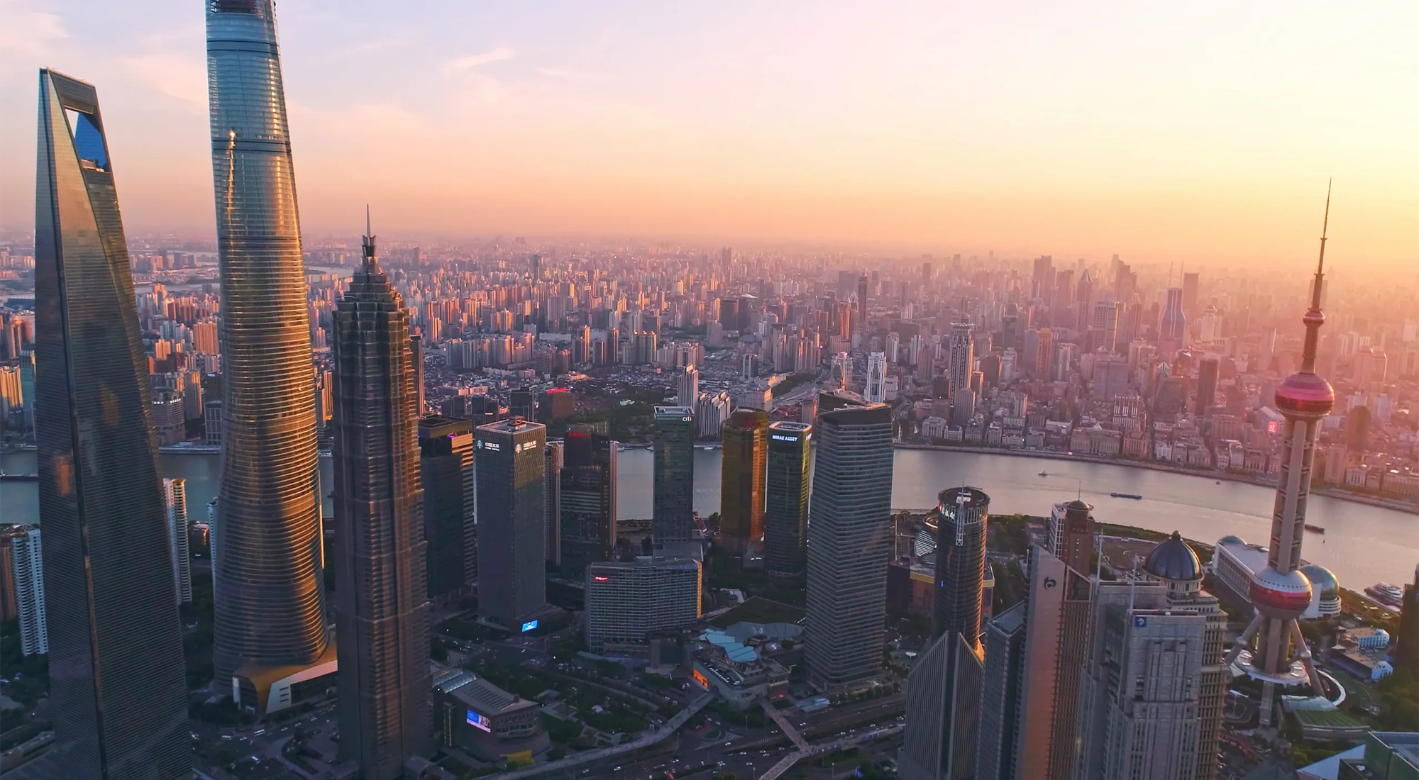 Aerial photography of Lujiazui, Huangpu River, Shanghai, China, Asia.