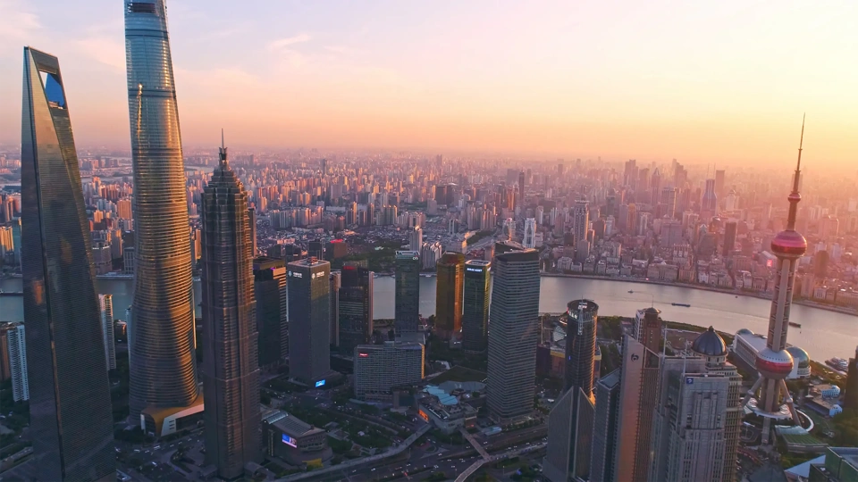 Aerial photography of Lujiazui, Huangpu River, Shanghai, China, Asia.
