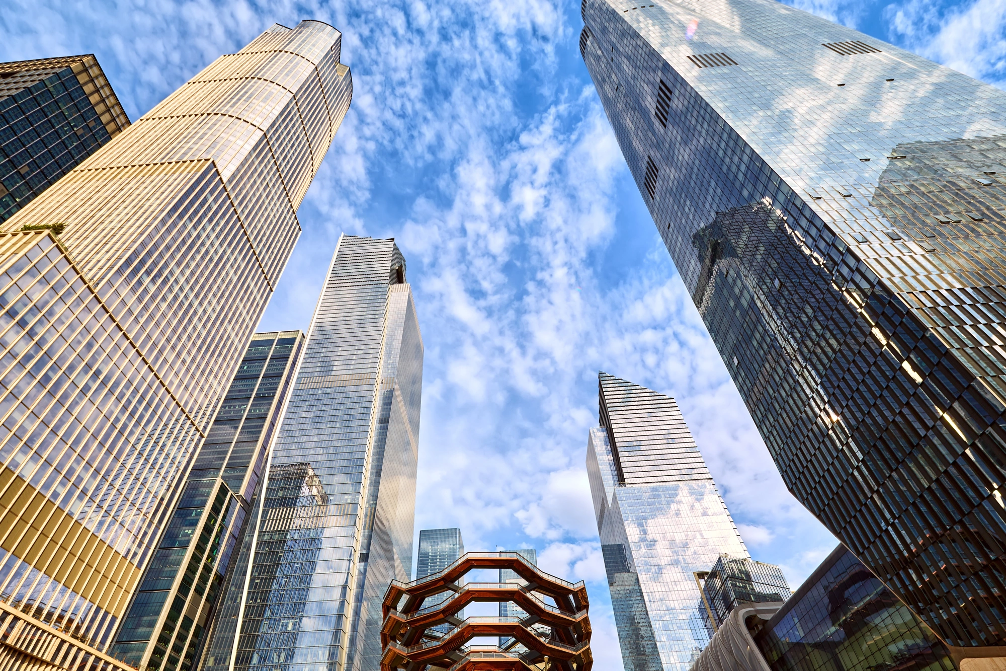 View of tall skyscrapers from below