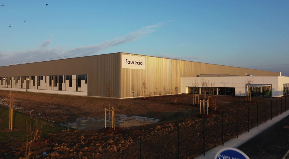Exterior shot of Faurecia’s sustainable automotive plant in Nanterre, France.
