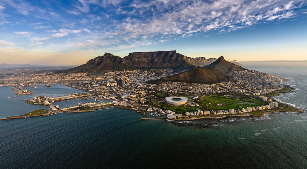 An aerial image showcasing Capetown South Africa.