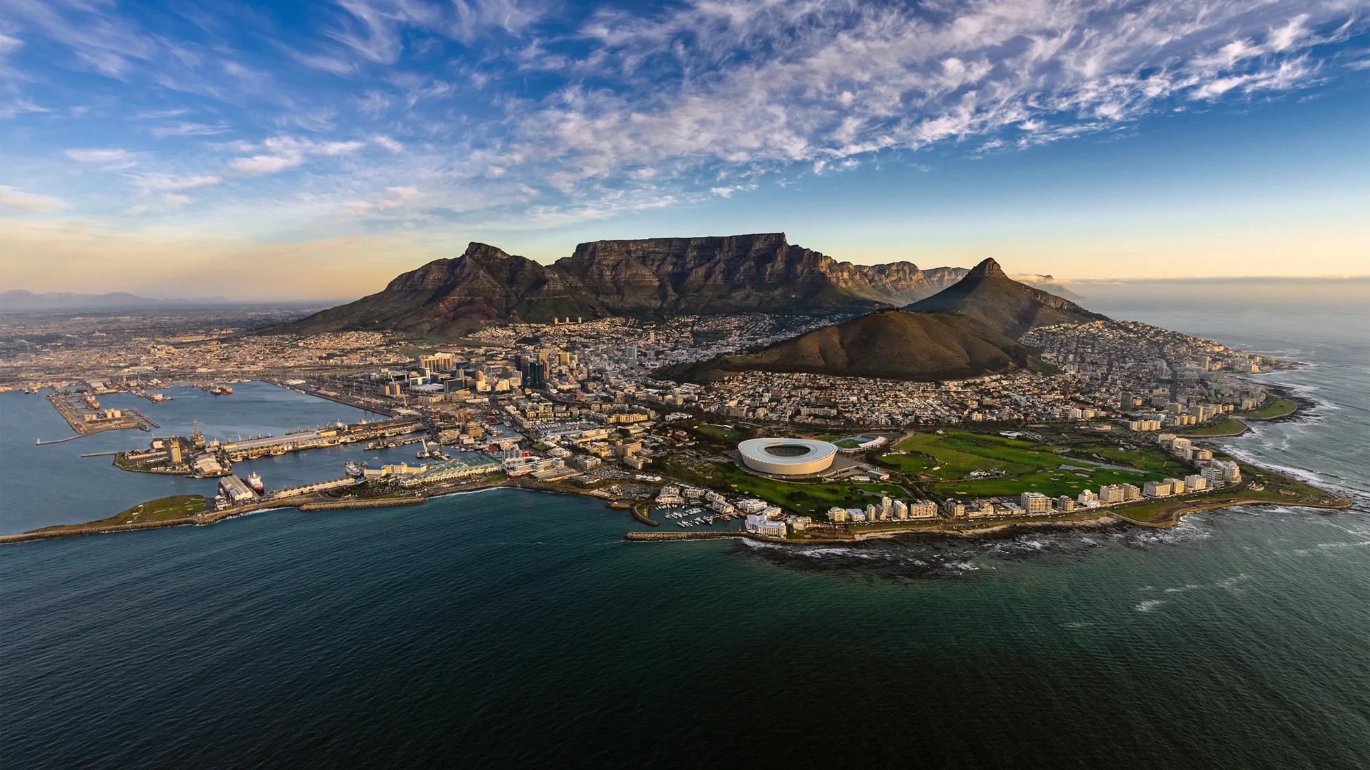 An aerial image showcasing Capetown South Africa.