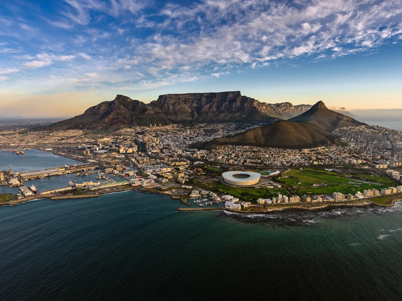 An aerial image showcasing Capetown South Africa.