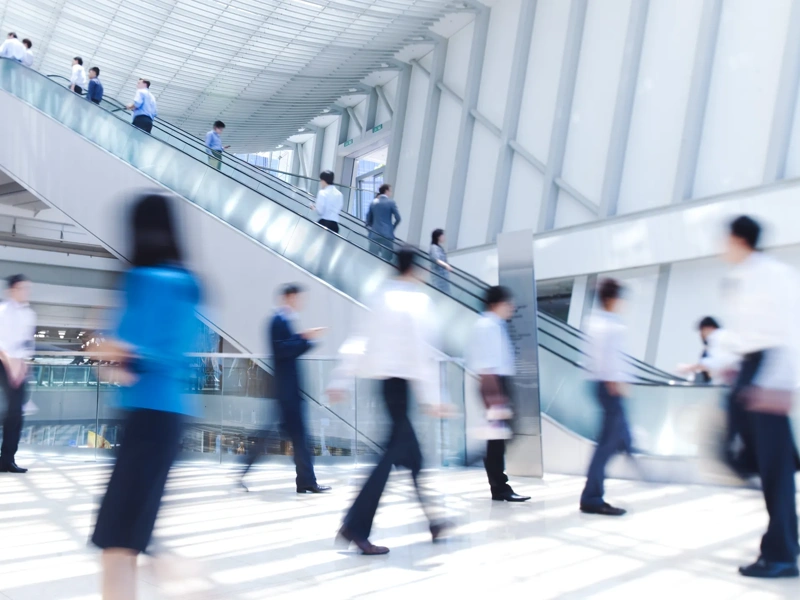Blurred businesspeople in motion in Hong Kong