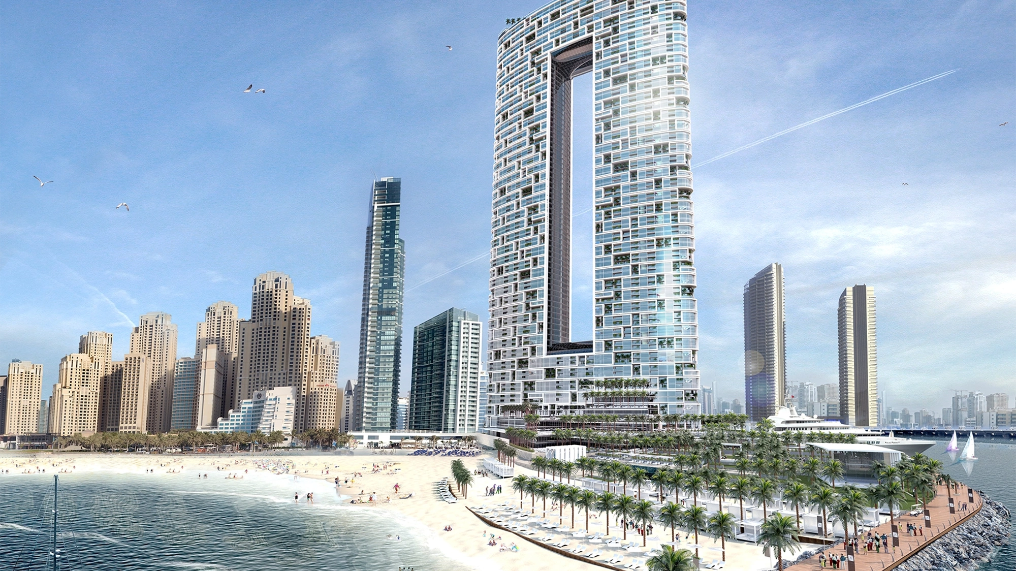 Sunny shot of the Address Beach Resort Hotel in Dubai.