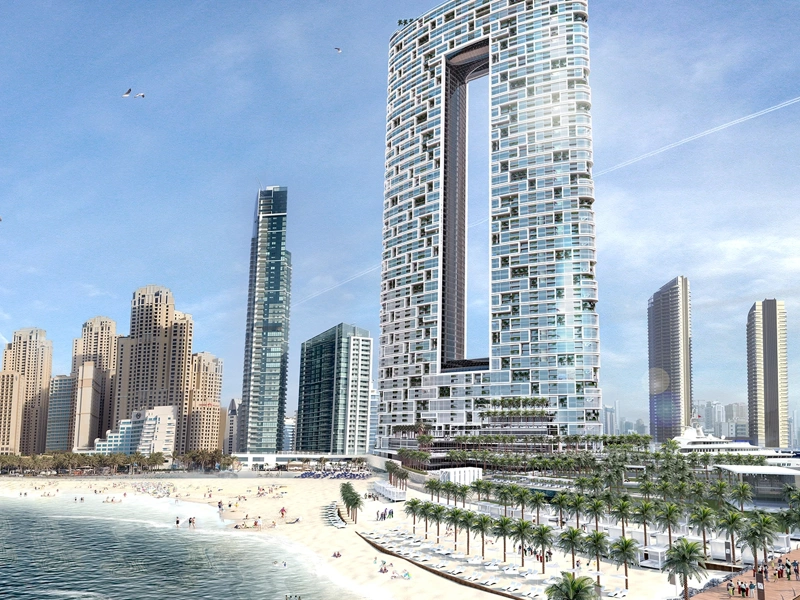 Sunny shot of the Address Beach Resort Hotel in Dubai.