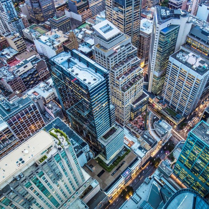 Birdseye view of buildings in Sydney's CBD 