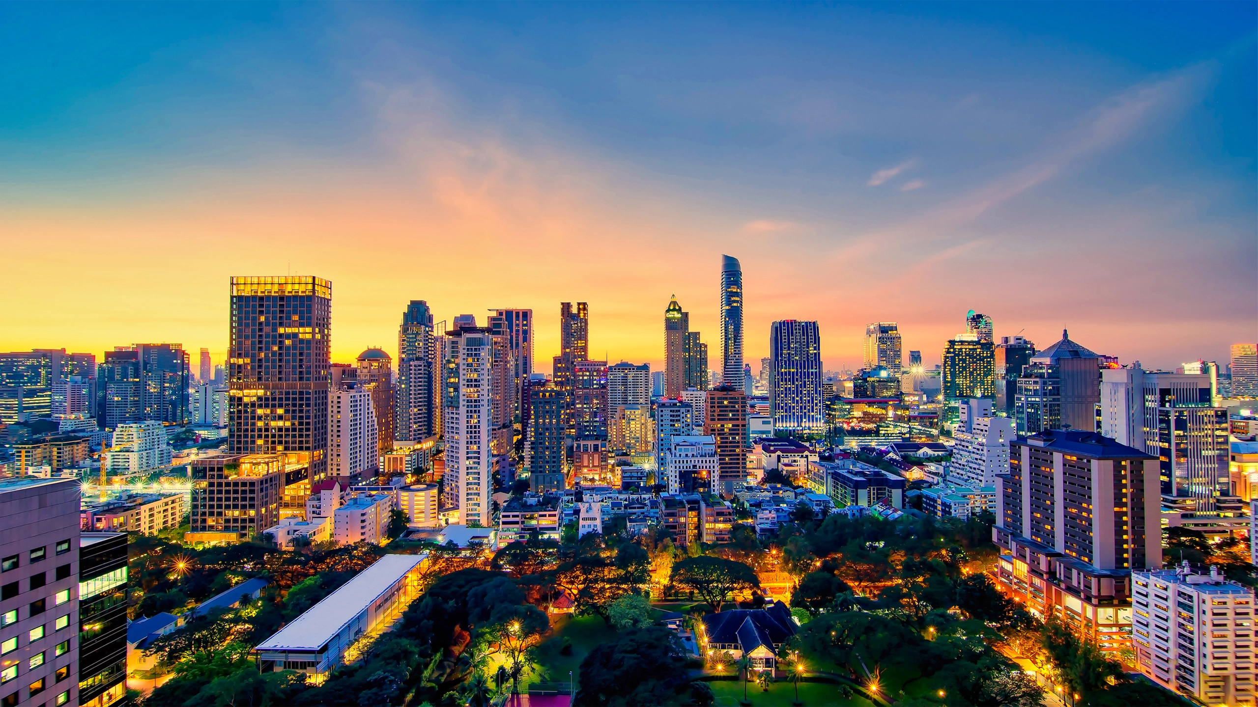 Bangkok buildings, Bangkok city downtown at sunset.