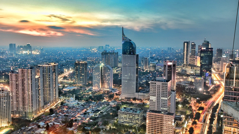 City skyline at sunset, Jakarta, Indonesia