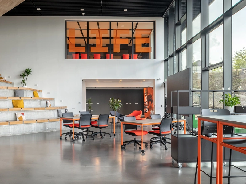 Interior shot of ONE BioHub, a research institute in Aberdeen, Scotland.