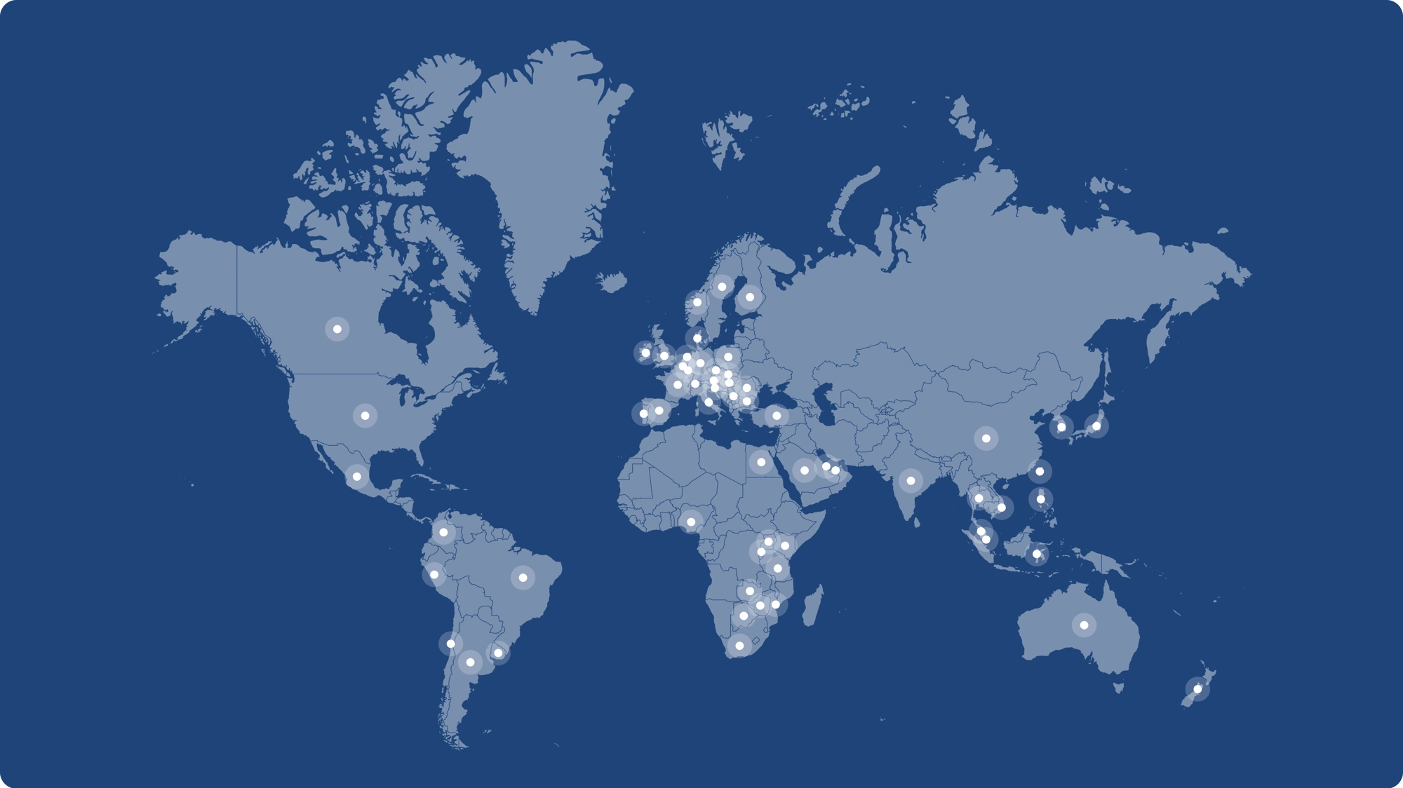 Map of the world with countries pinned where Turner & Townsend is in operation