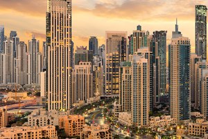 Panoramic view of Dubai skyline