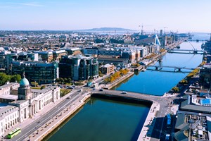 Dublin aerial view with Liffey river and Custom House