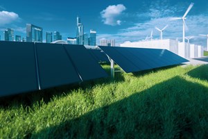 Modern black frameless solar panel farm