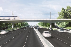 M50 bridge in Dublin over a motorway with cars