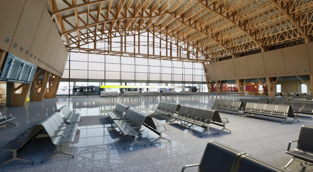 Rendering of Congonhas Airport main hall interior, Sao Paolo, Brazil