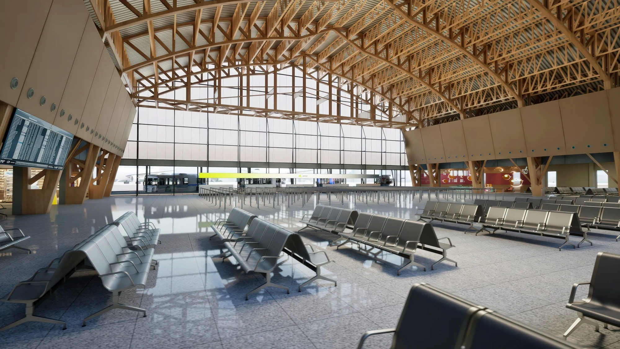 Rendering of Congonhas Airport main hall interior, Sao Paolo, Brazil