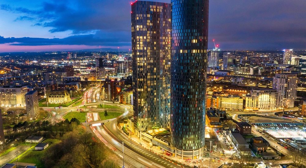skyline view of London building at night