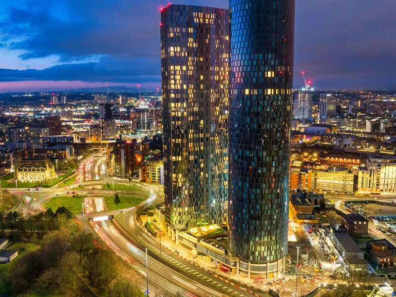 skyline view of London building at night