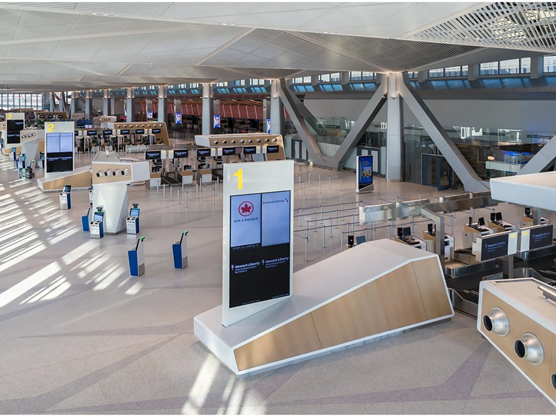 Image of the Interior of EWR Terminal A, featuring check in gates