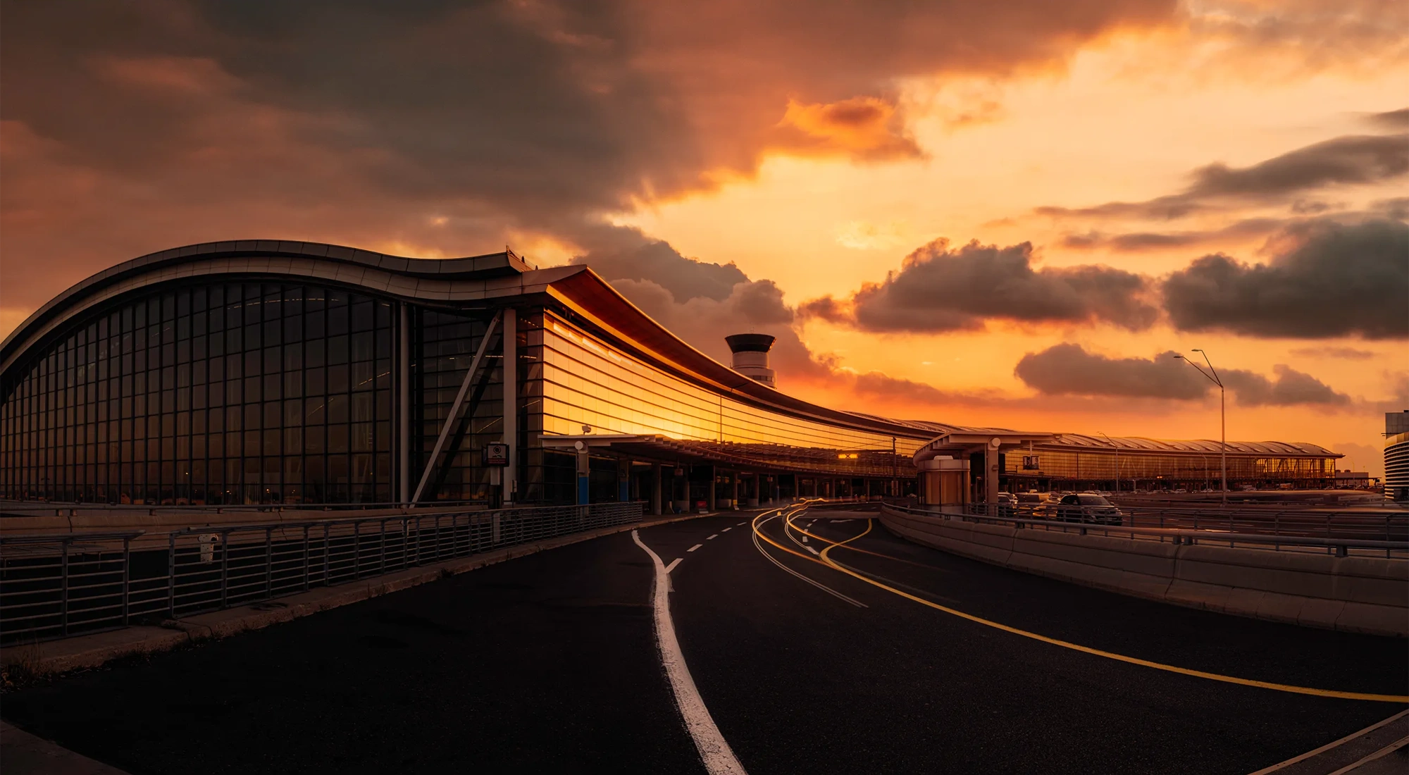 Toronto Pearson airport at sunset.