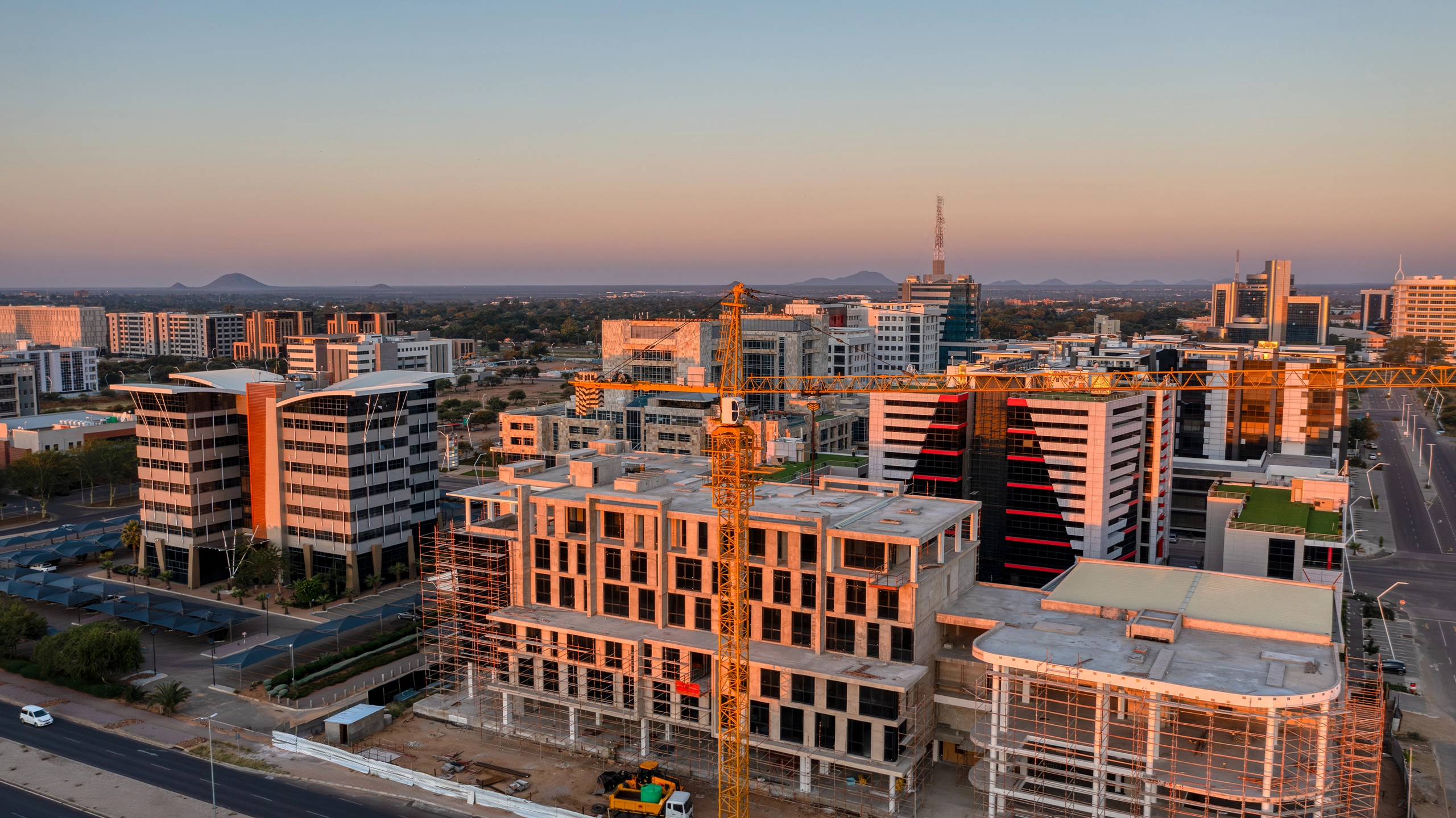 Multistory building in construction, developments in CBD Gaborone Botswana
