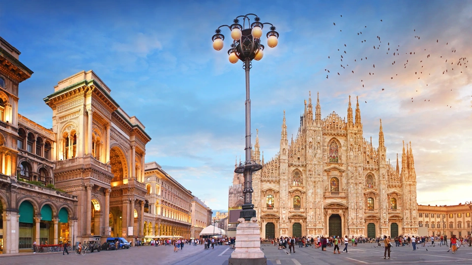 Piazza del Duomo in Milan with Galleria Vittorio Emanuele II and the Cathedral