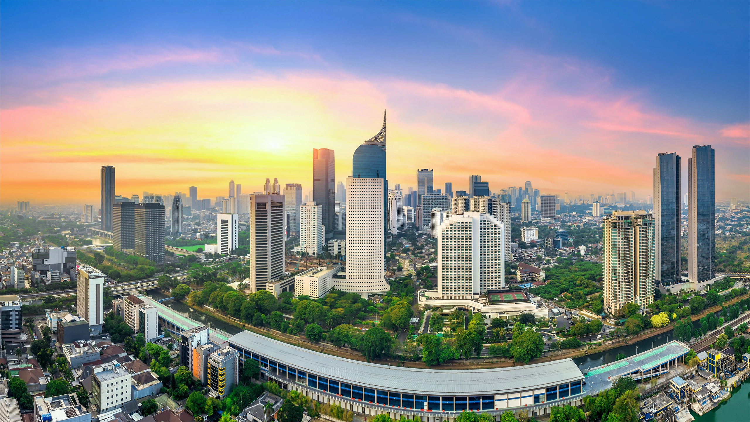Scenic of Jakarta city at sunset in Indonesia
