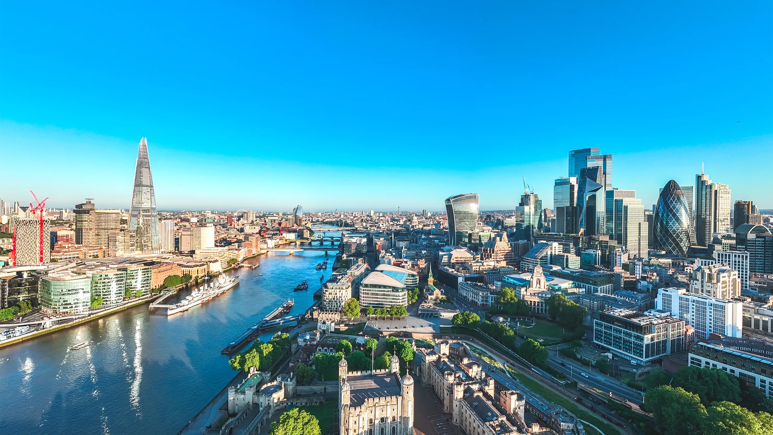 Aerial view of finance district in London