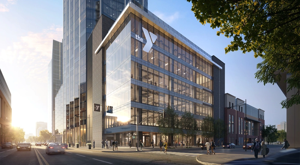 Rendering of glass YMCA development, Tennessee, USA